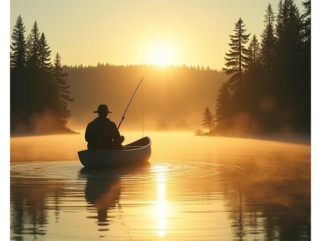 Angler fishing in a serene Canadian freshwater lake